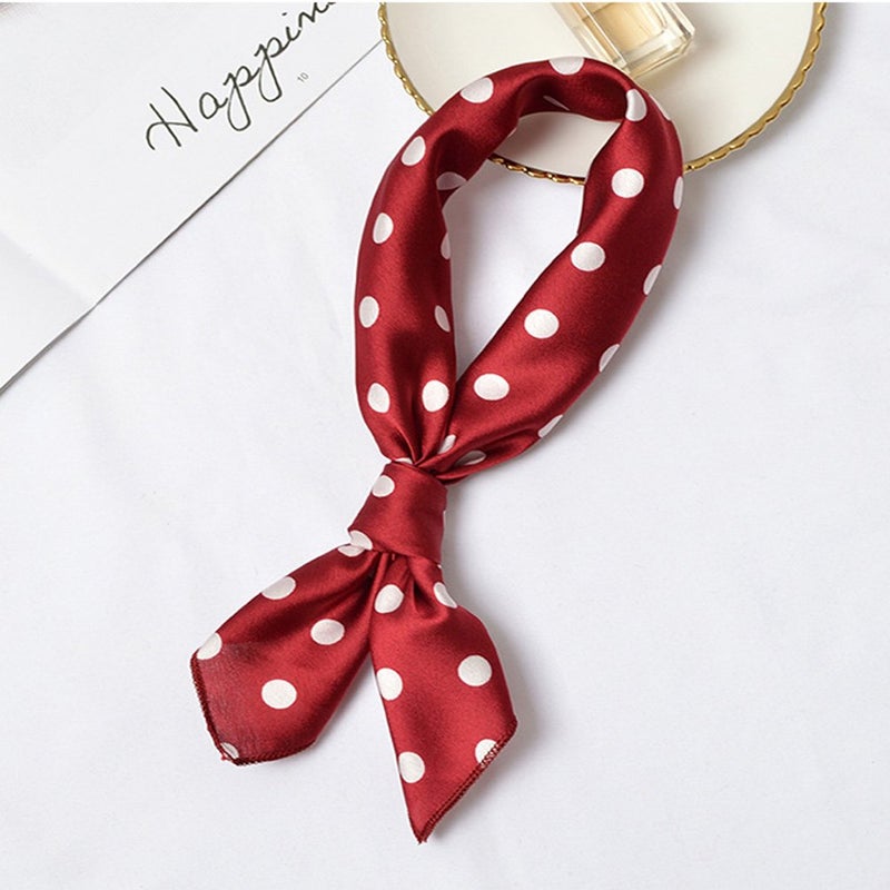 Patiky Women Silk Neckerchief Polka Dot Small Square Neck Scarf for Women PSSJ01 (Burgundy) - Image 2